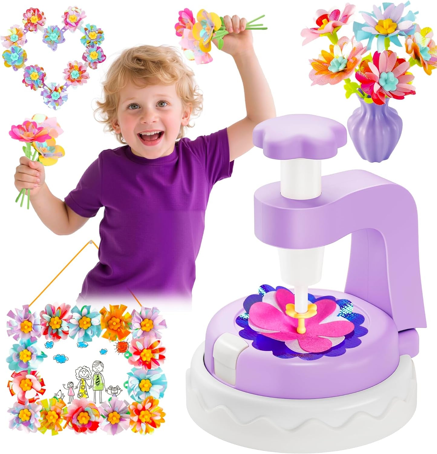 Kingci Fabric Flower Bouquets DIY Kit for Creative Kids Fun