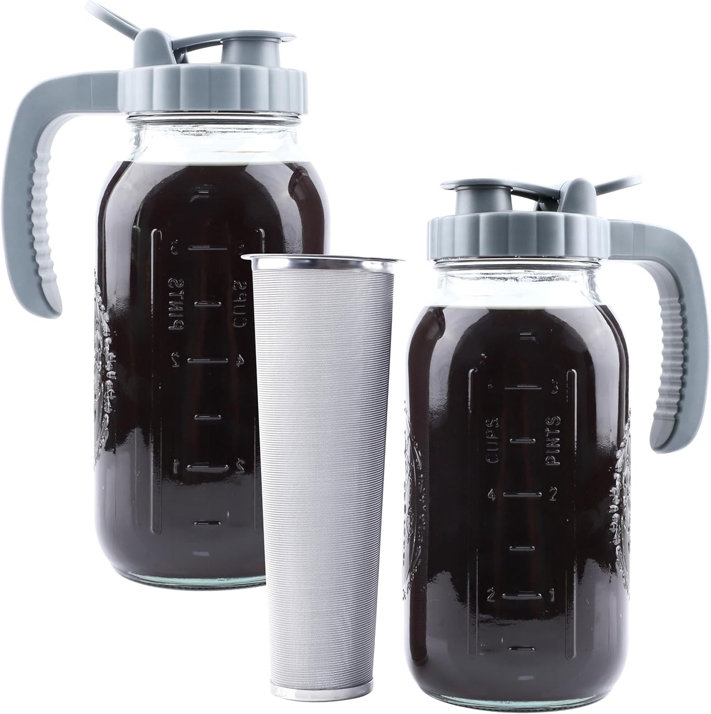 2 Pack Cold Brew Pitcher 64 OZ Mason Jar Set