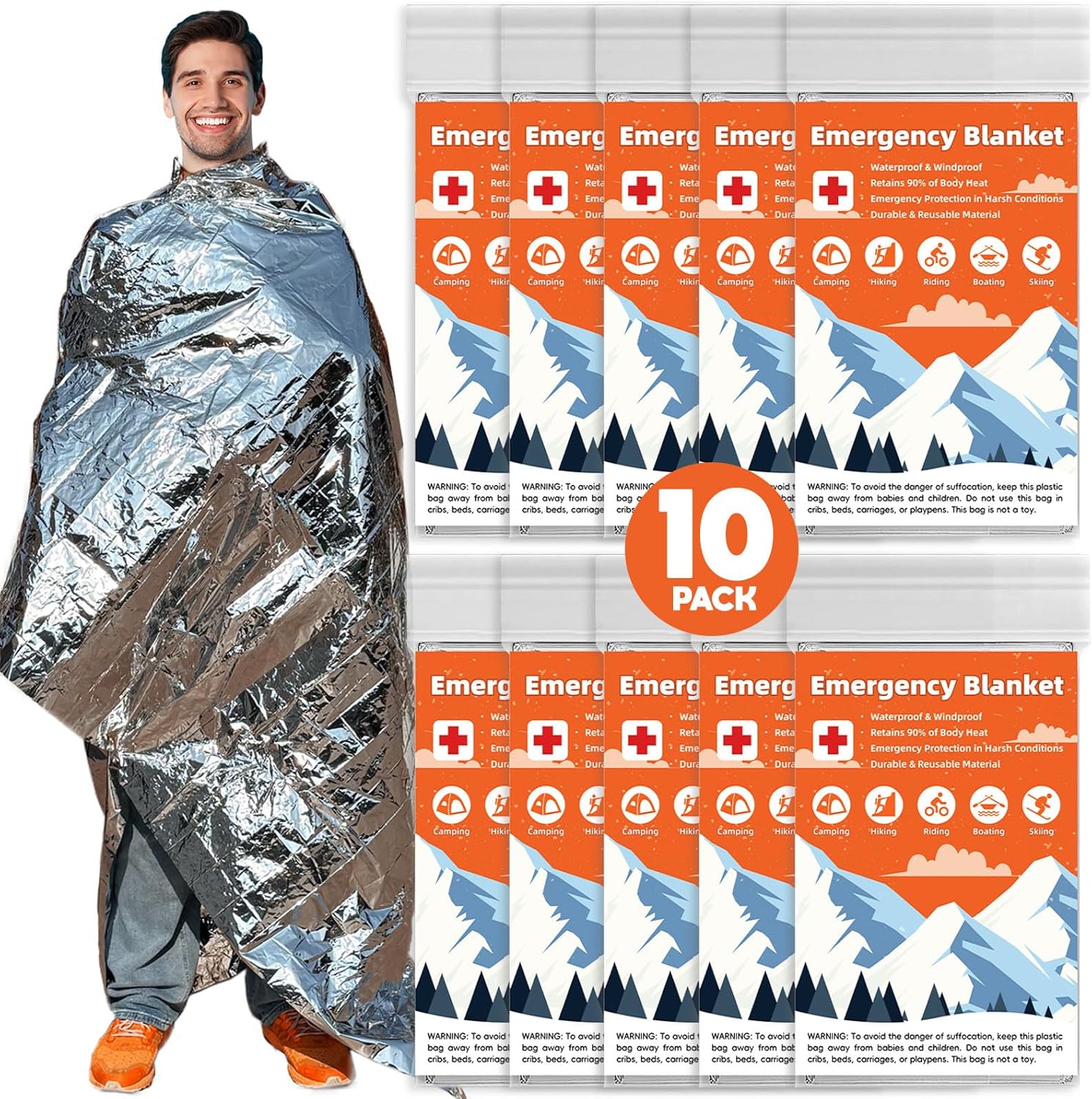 10 Pack Emergency Thermal Blankets - Stay Warm Outdoors!