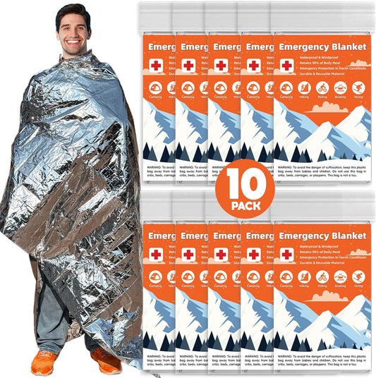 10 Pack Emergency Thermal Blankets - Stay Warm Outdoors!