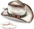 Men's Women's Straw Cowboy Hat with Two Decorative Bands - Breathable