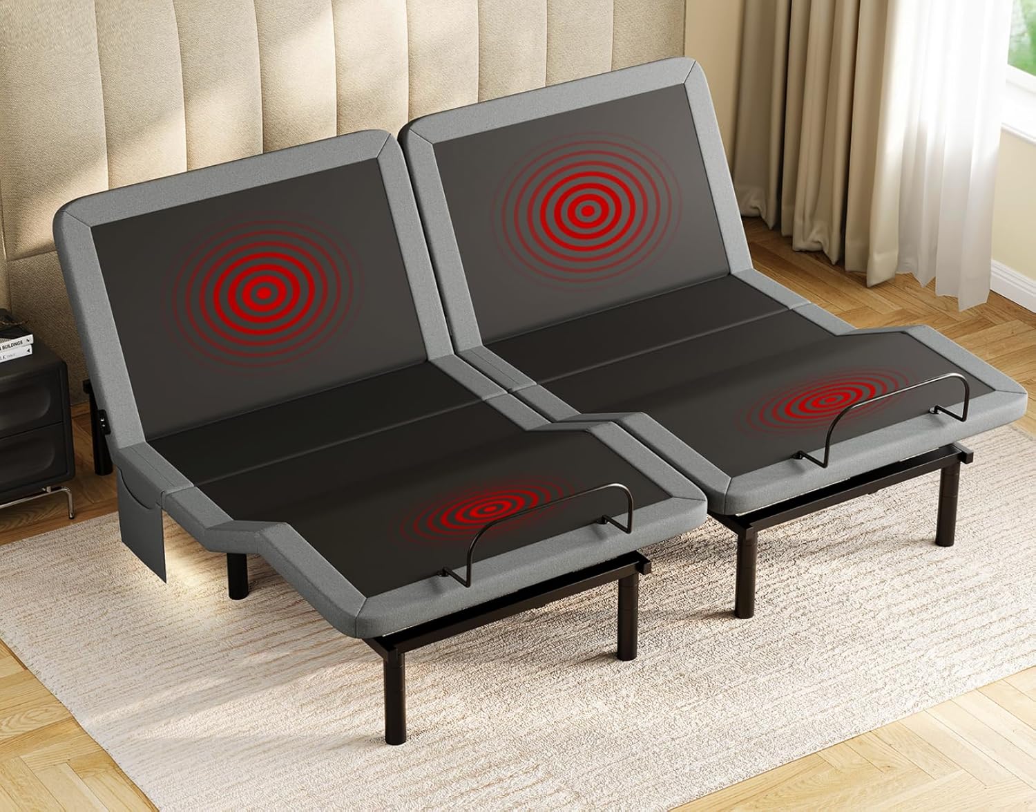Koorlian Adjustable Bed Frame Split King with Massage Features