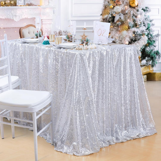 QueenDream Sequin Tablecloth for Weddings and Parties 90x132 in
