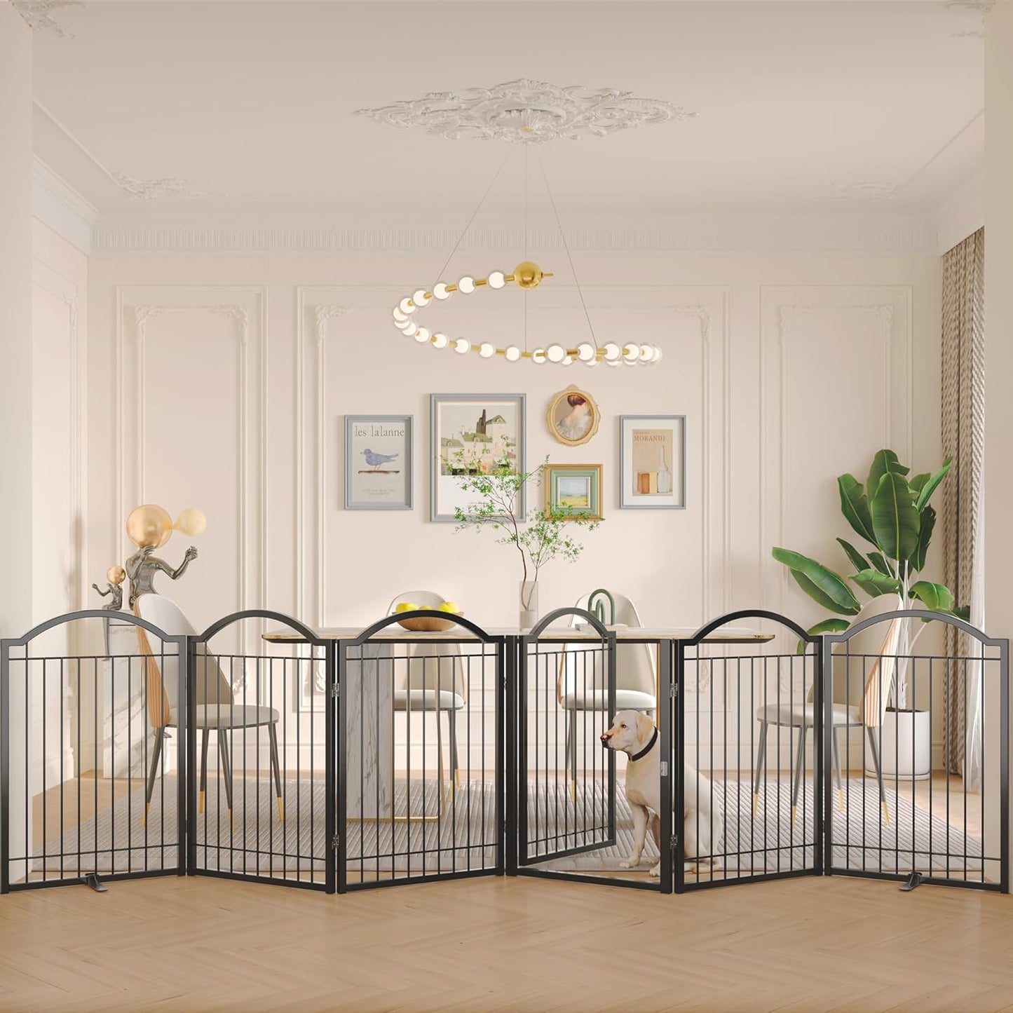 BHG Metal No-Assembly Freestanding Dog Gate with Door Walk Through