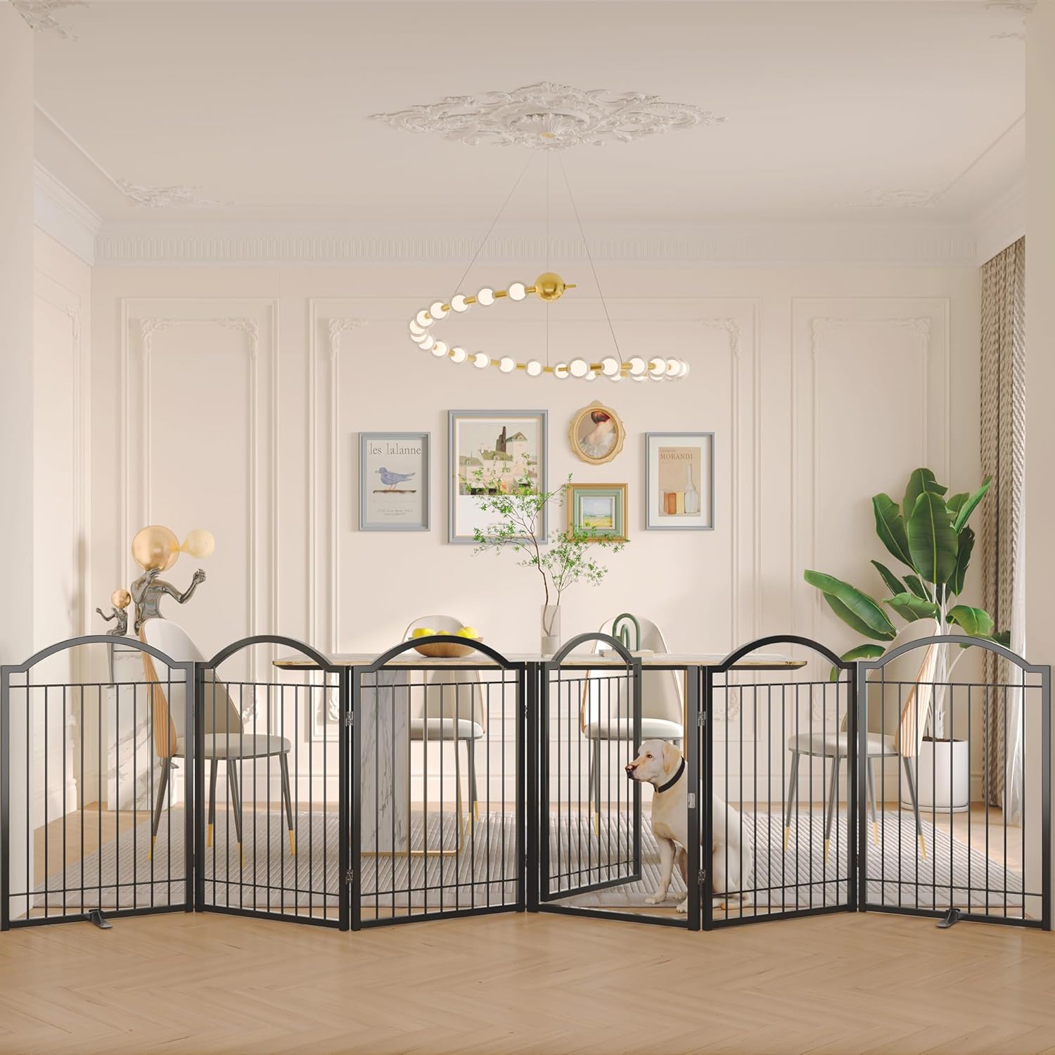 BHG Metal No-Assembly Freestanding Dog Gate with Door Walk Through