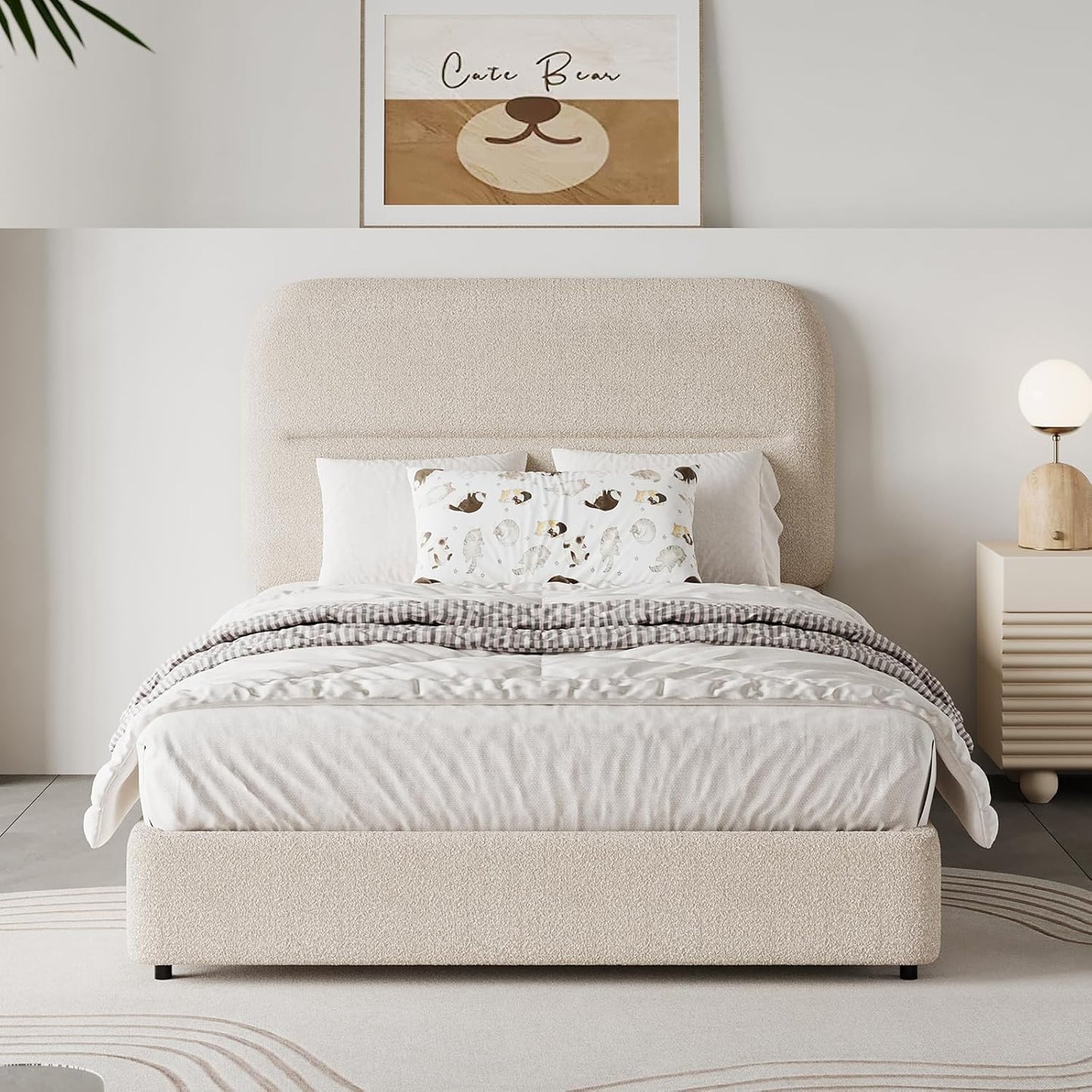 HOMBCK Twin Size Boucle Bed Frame for Kids with Headboard