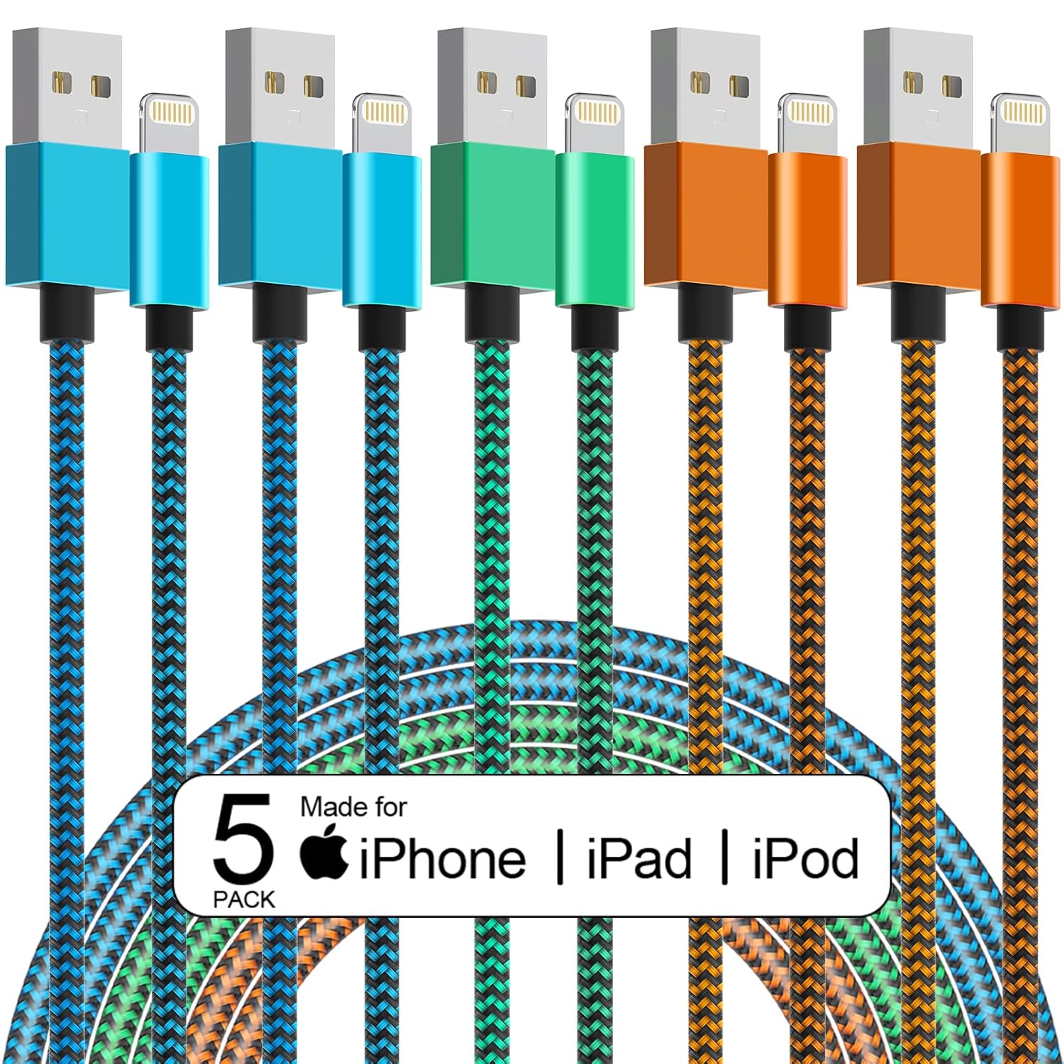 Fast Charge with Confidence: MFi 5Pack iPhone Lightning Cables by MUXA