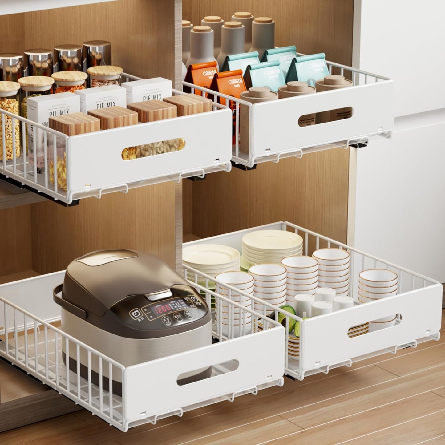 2 Pack Pull Out Cabinet Organizer for Kitchen and Bathroom Use