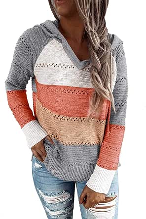 BLENCOT Women's Lightweight Color Block Hooded Sweaters for Style