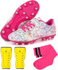 Kids Firm Ground Soccer Cleats with Shin Guards and Socks - Bright