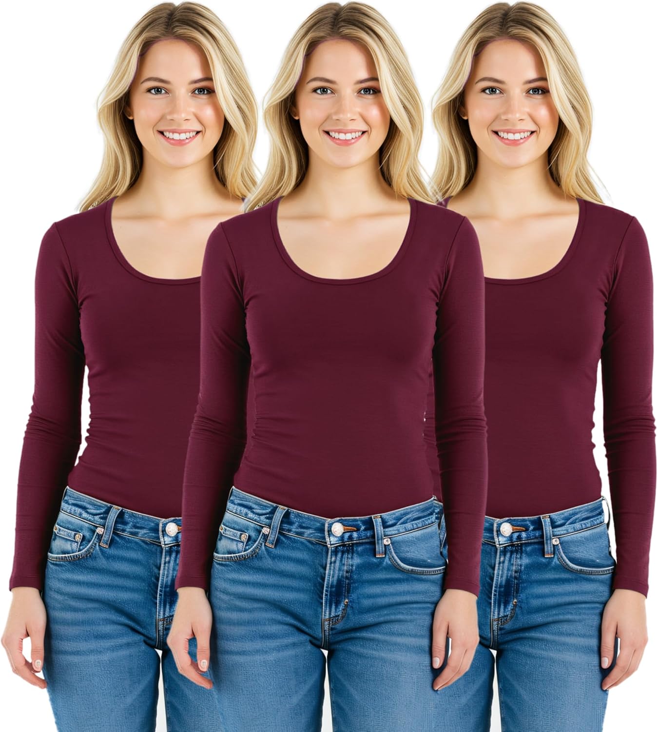 Emmalise Women's Basic Athletic Fit Long Sleeve Crew Neck Tee