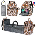 Leopard Print Diaper Bag Backpack - Large Capacity Changing Station