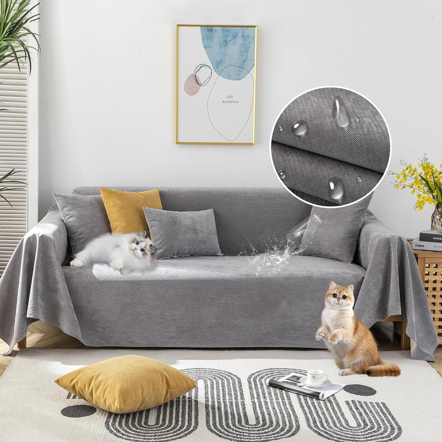 Thick Waterproof Grey Sofa Cover for 2 Cushion Couch Protection
