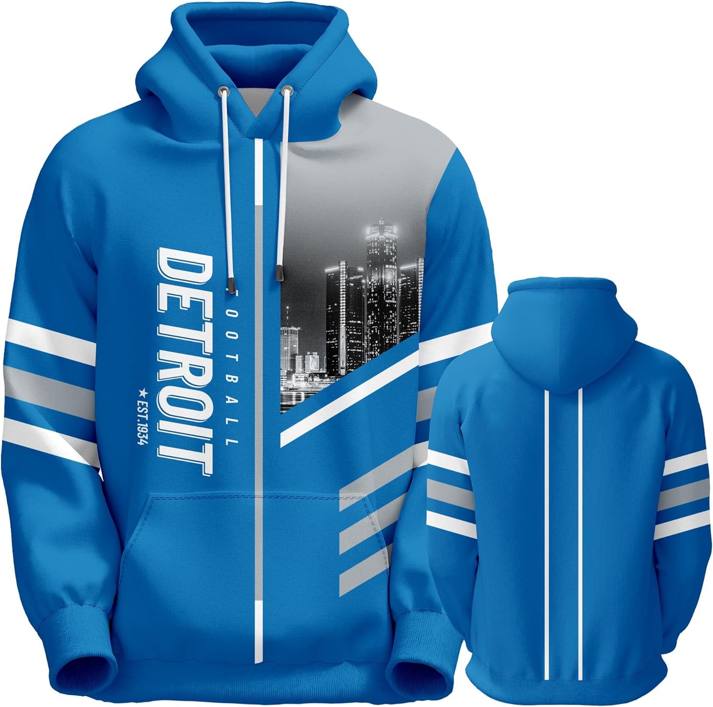 Men's American Football Hoodies with City Night Skyline Design