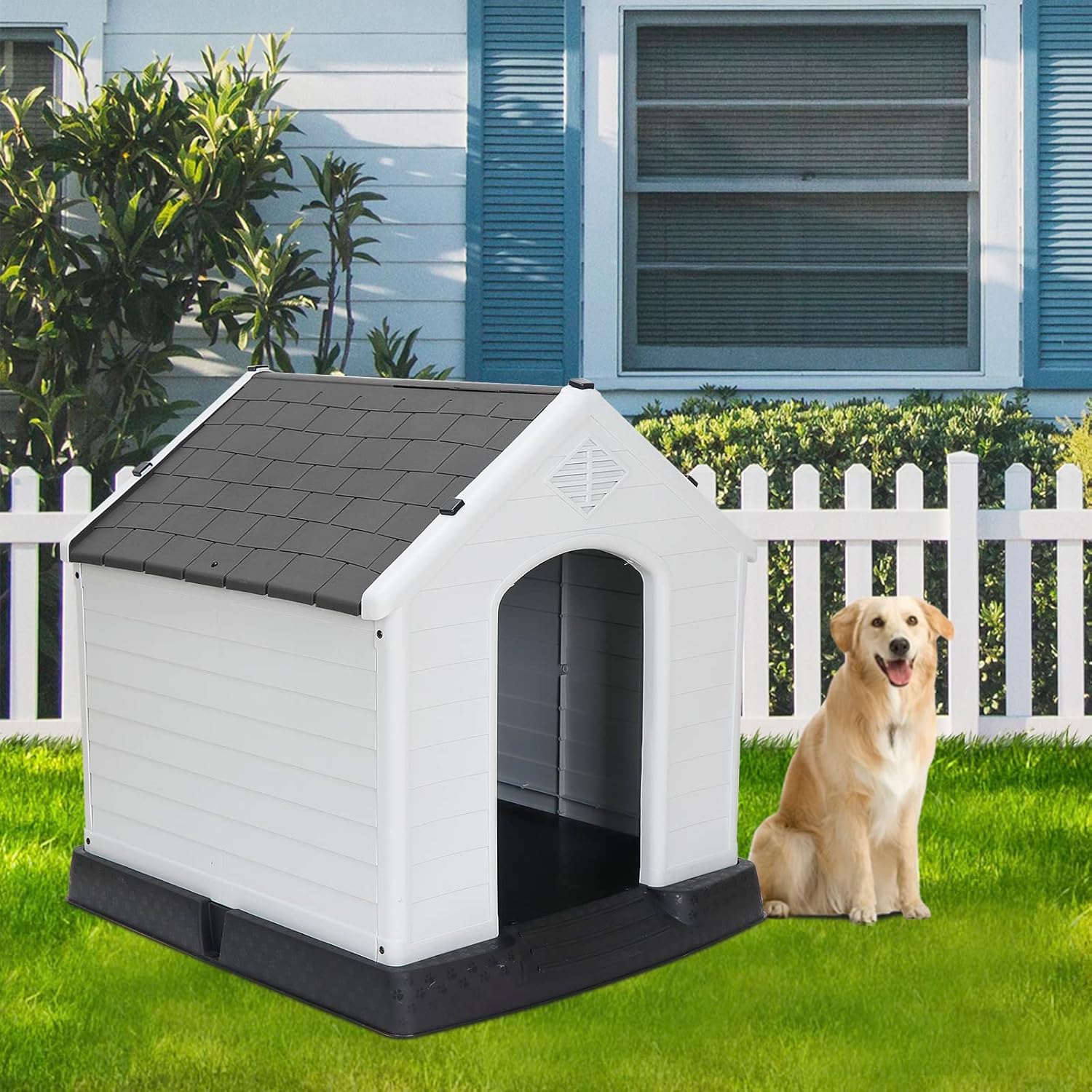 ZENY Large Plastic Dog House - Waterproof Indoor Outdoor Shelter
