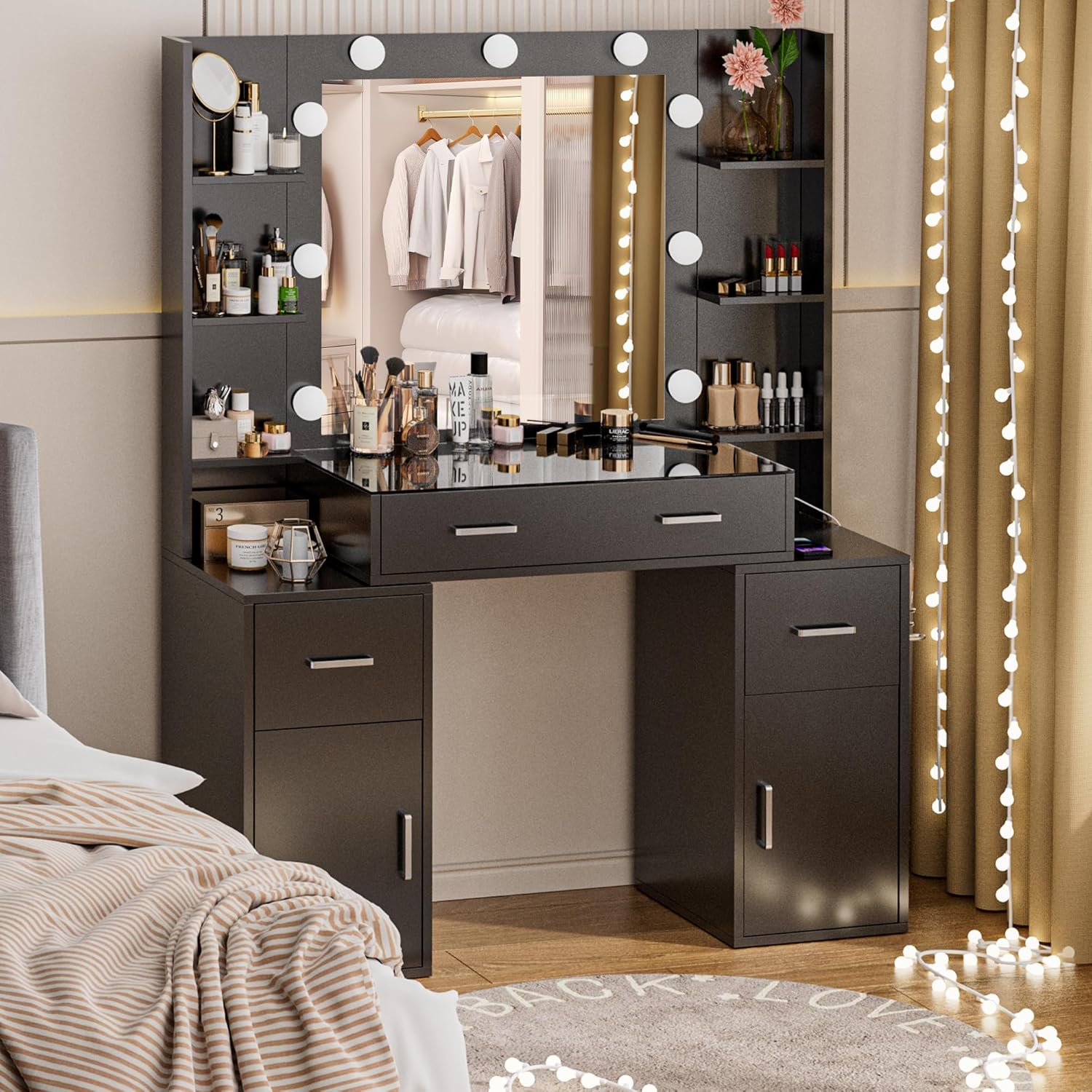 VALONDINO Makeup Vanity Desk with Lights and Charging Station
