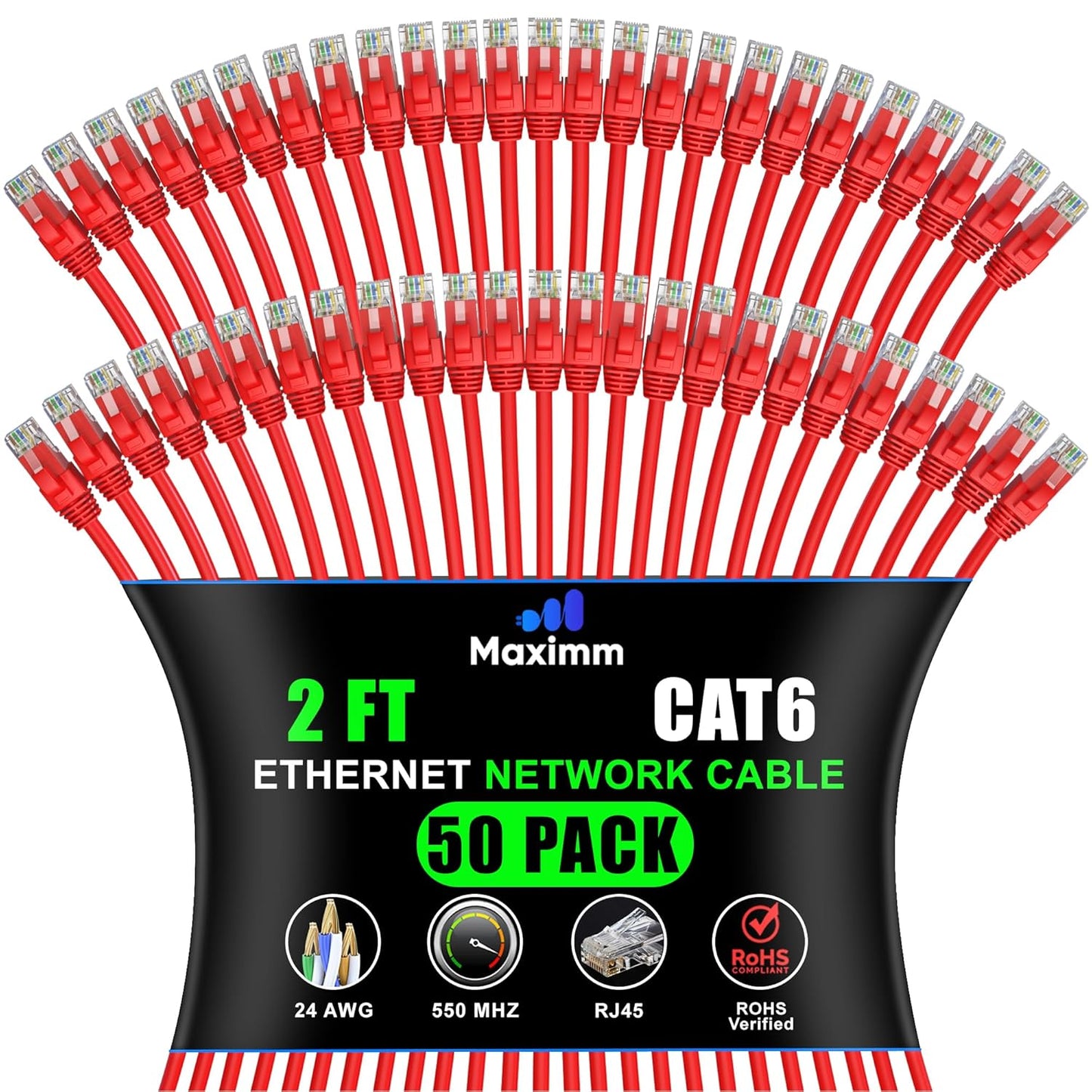 Maximm Cat 6 Ethernet Cable 2 ft - High-Speed Network Cord
