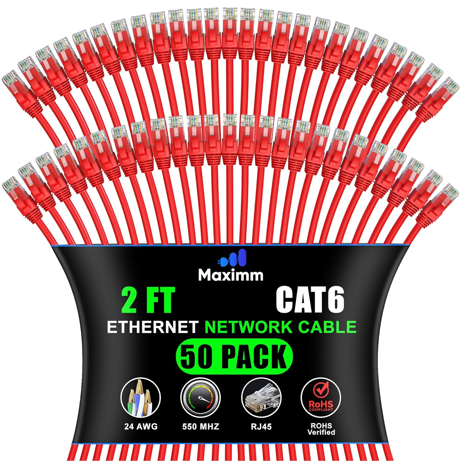 Maximm Cat 6 Ethernet Cable 2 ft - High-Speed Network Cord