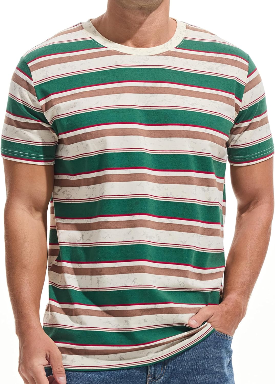 VEIISAR Men's Crewneck Striped T-Shirt for Comfort and Style