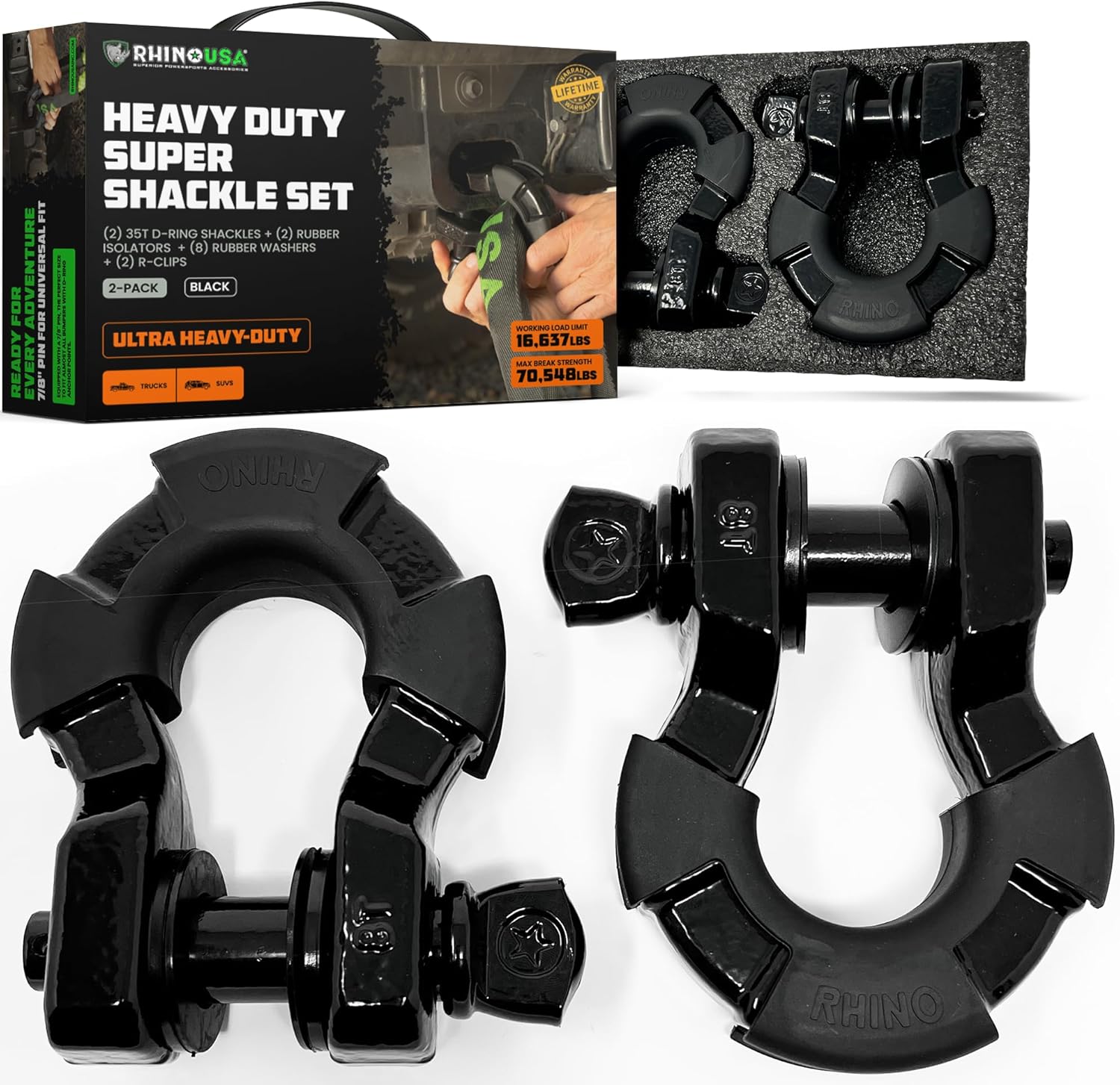 Rhino USA Super D Ring Shackles for Heavy-Duty Towing & Recovery