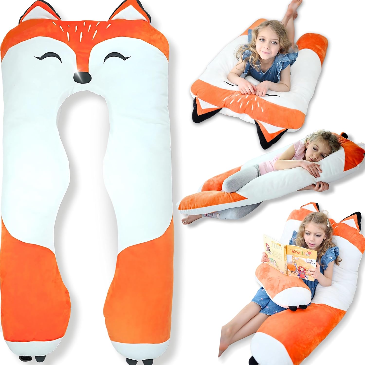 LUNAMIRA Fox Kids Body Pillow - Soft Plush U-Shape Comfort