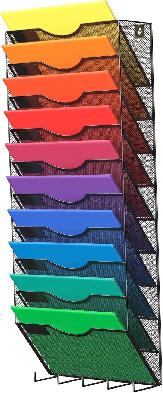 10-Tier Wall Mounted Hanging File Organizer for Office Use