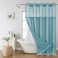 No Hook Extra Long Shower Curtain Set with Snap-in Liner - Teal