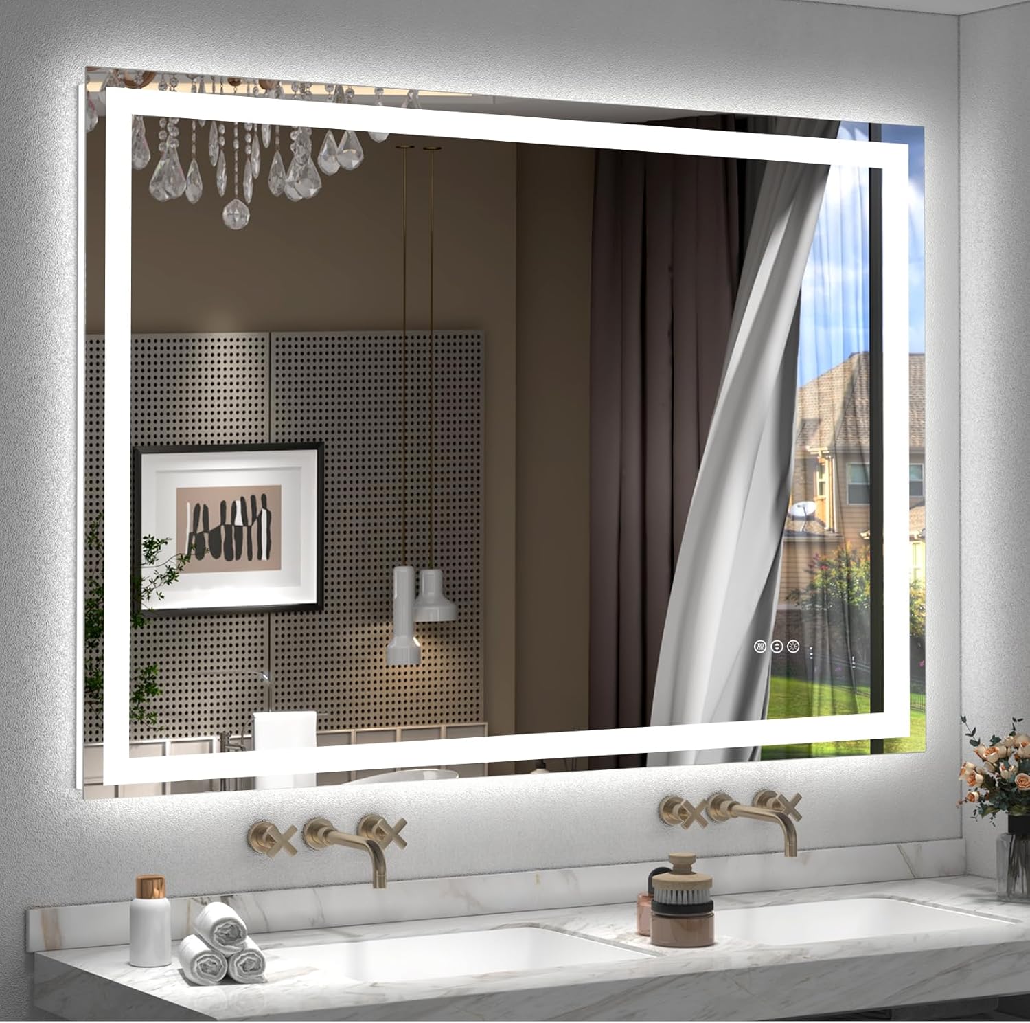 48x40 inch Large LED Mirror for Bathroom with Anti-Fog Feature