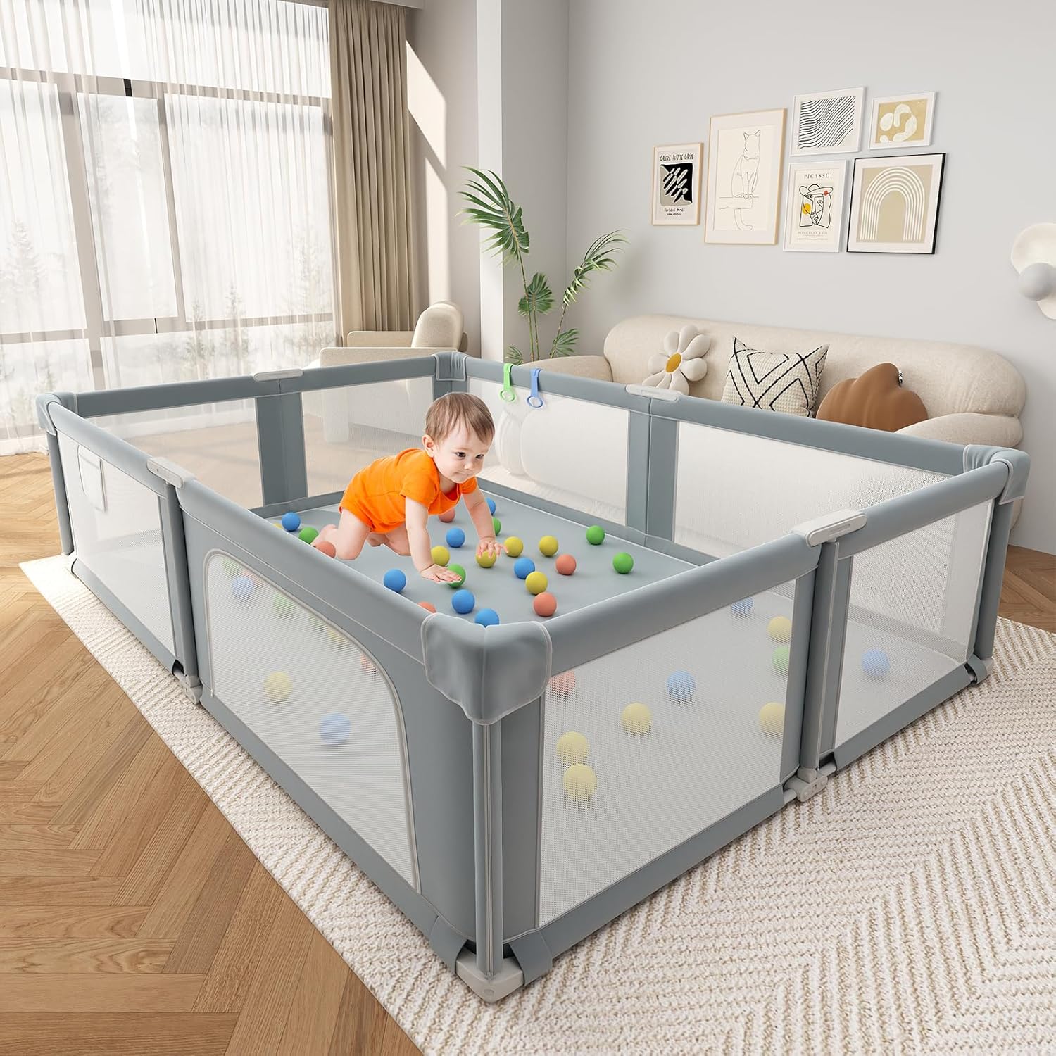 Large Baby Playpen with Mat for Safe Indoor and Outdoor Fun