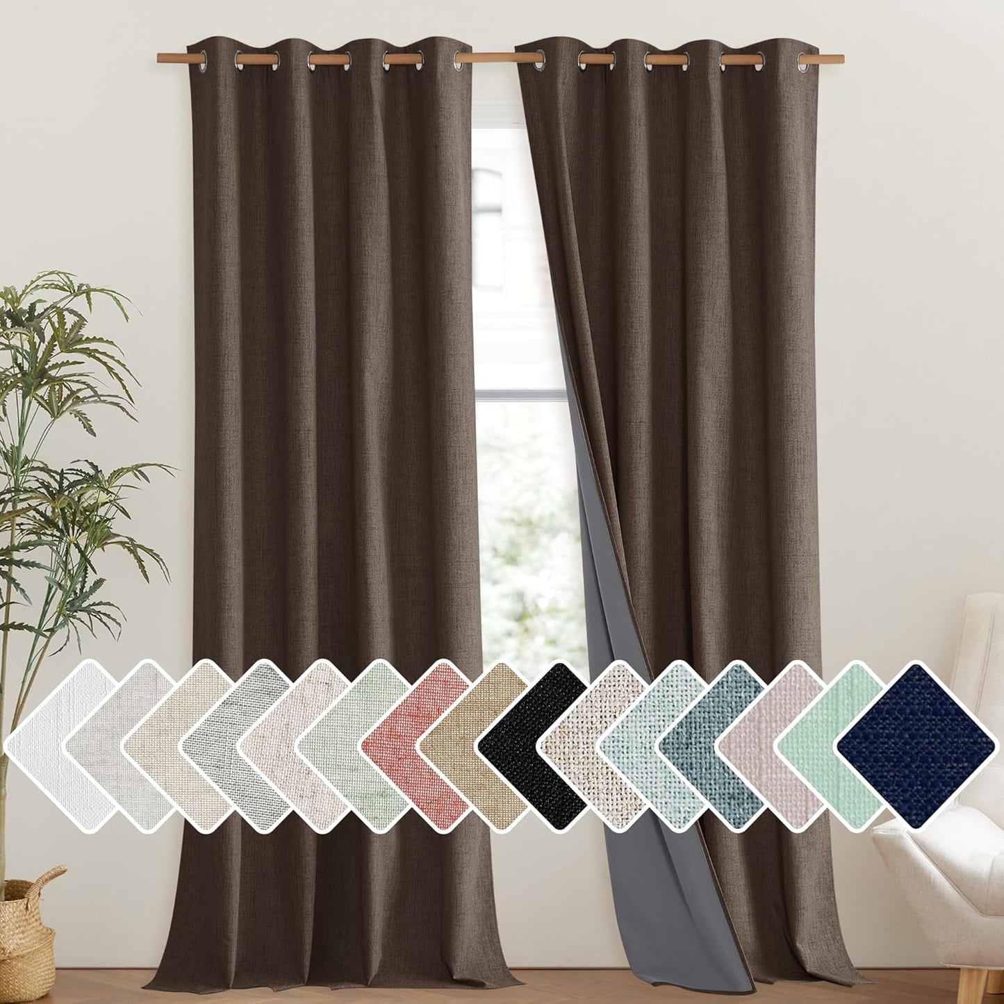 NICETOWN Coffee Vintage Linen Blackout Curtains for Living Room