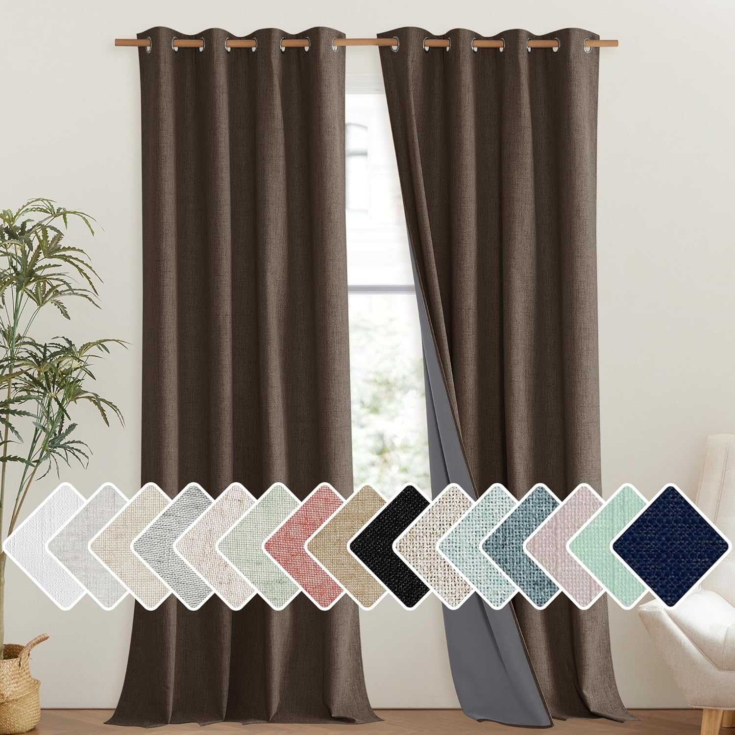 NICETOWN Coffee Vintage Linen Blackout Curtains for Living Room