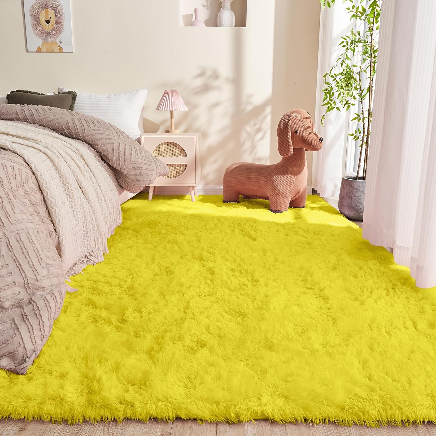 5x7 Yellow Rugs for Bedroom - Ultra-Soft Fluffy Area Rugs