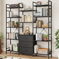 47in Wide Triple Bookshelf with 3 Fabric Drawers - Black 5-Tier