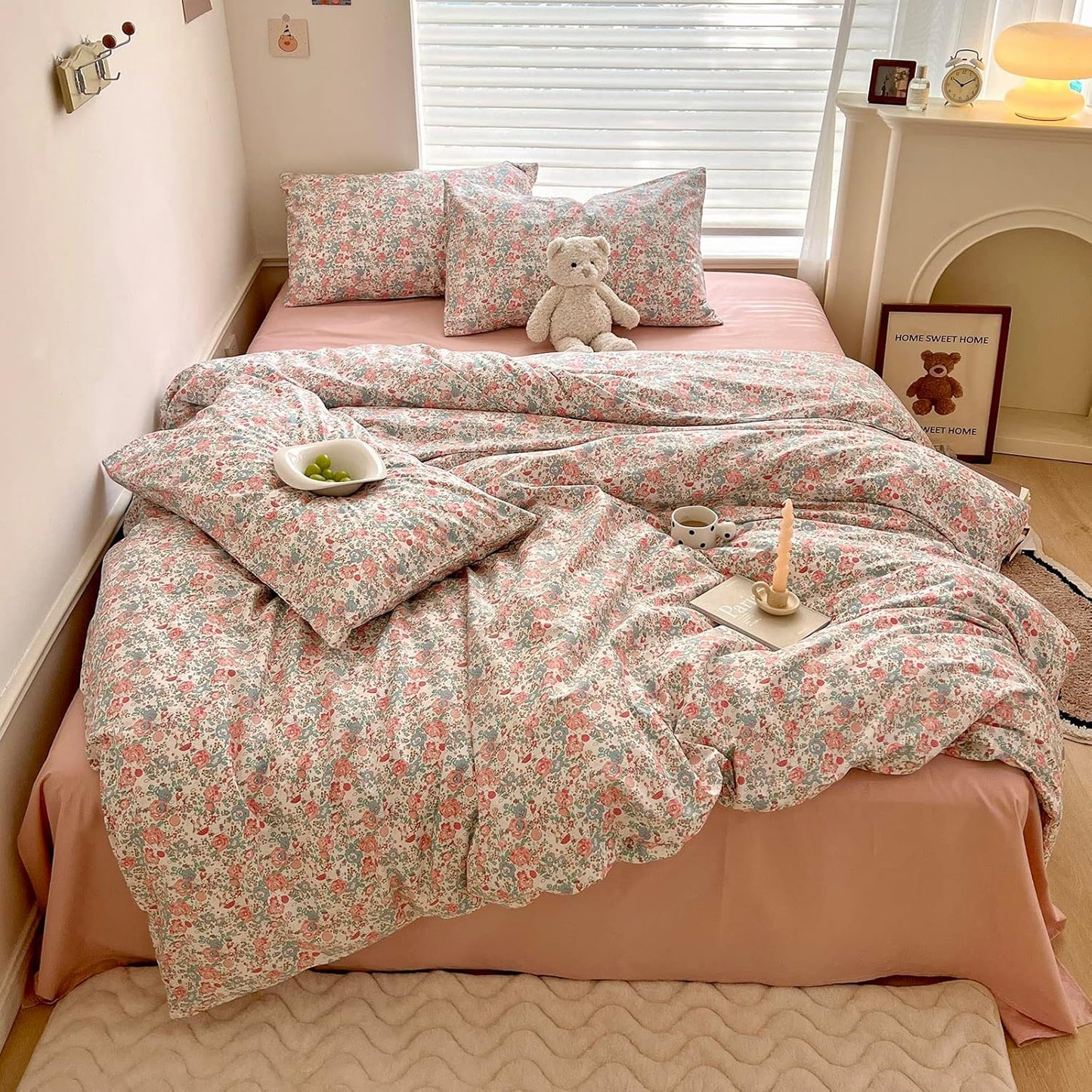 EAVD French Garden Pink Floral Comforter Set Full Chic Bedding