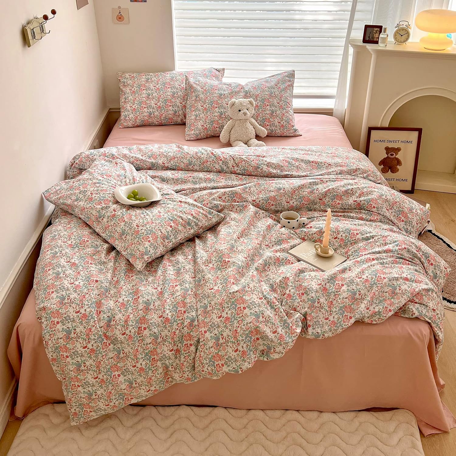 EAVD French Garden Pink Floral Comforter Set Full Chic Bedding