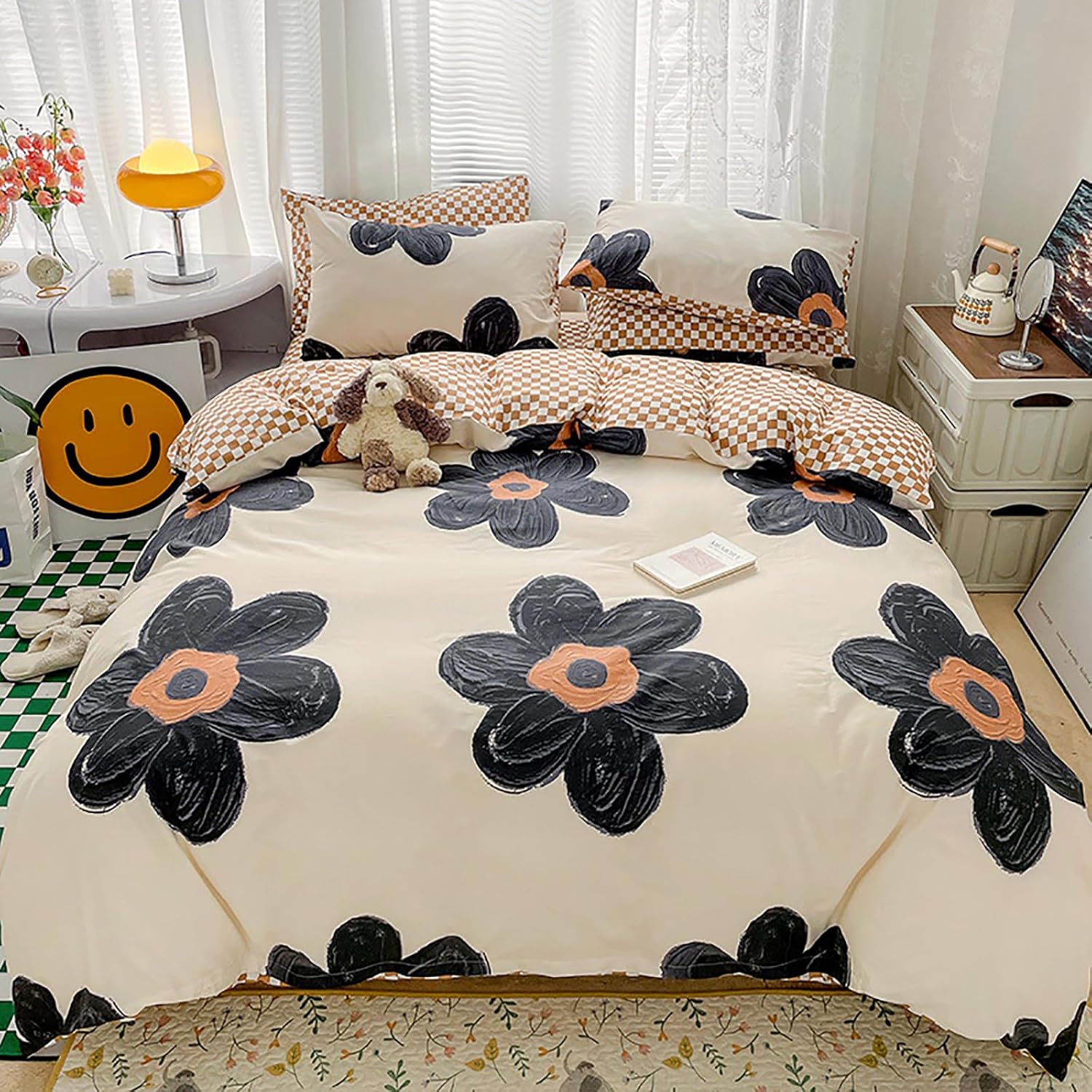 Cottonight Black Sunflower Comforter Set Full for Cozy Elegance