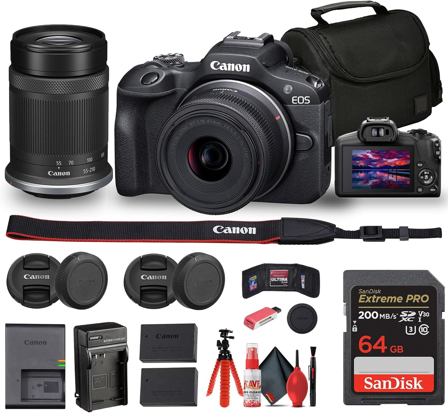 Canon EOS R100 Mirrorless Camera Kit with Lenses and Accessories
