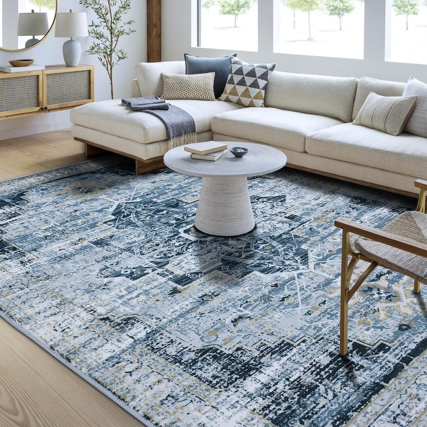 7x9 Area Rug for Living Room Non Slip Low Pile Washable