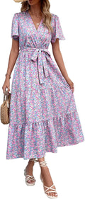 MASCOMODA Womens Summer Swiss Dot Maxi Dress - Flowy Boho Wrap Machine