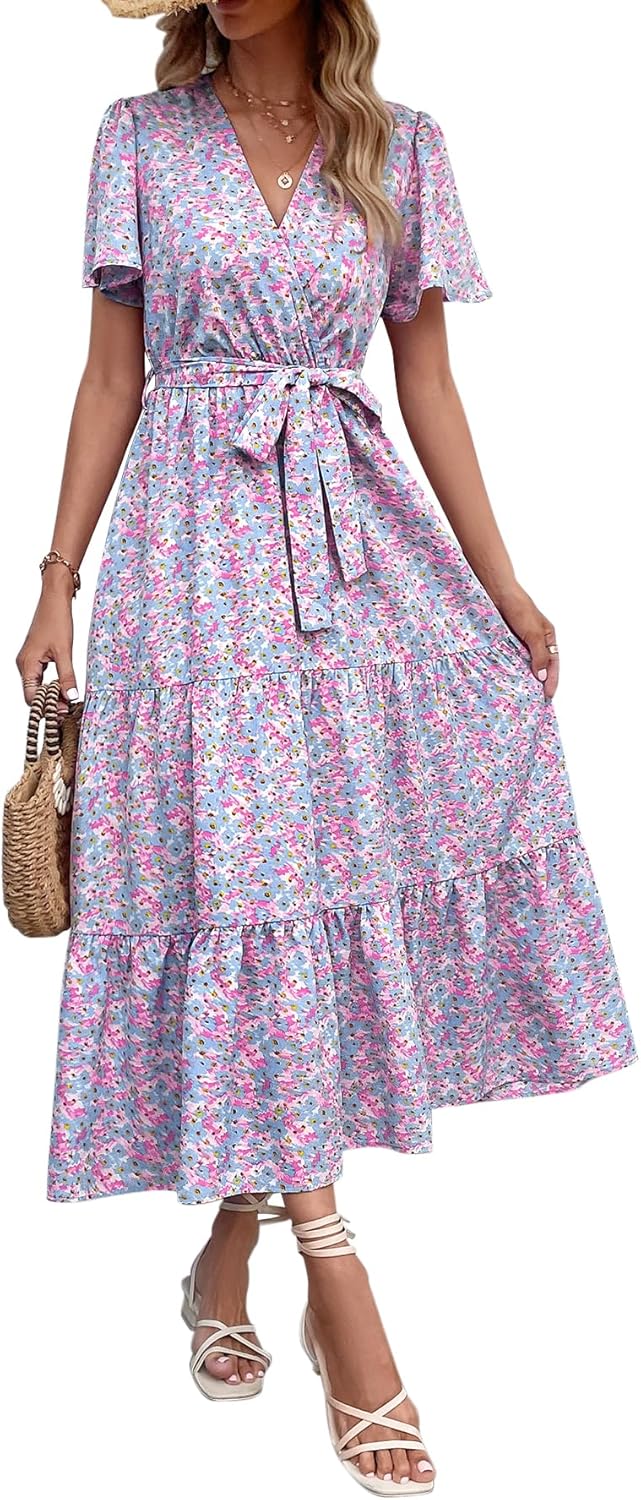 MASCOMODA Womens Summer Swiss Dot Maxi Dress for Weddings
