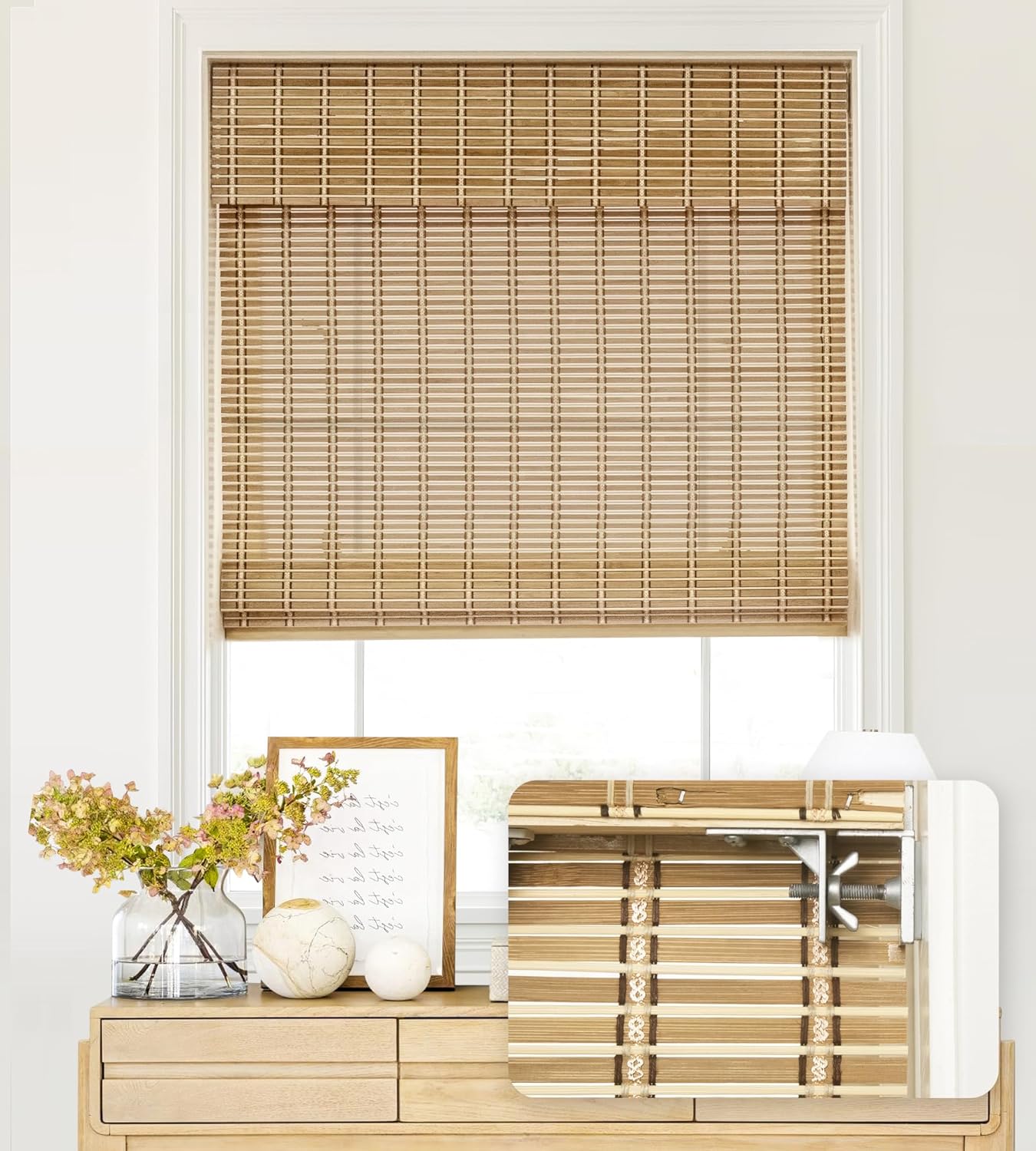 LazBlinds Cordless Bamboo Roman Shades for Light Filtering