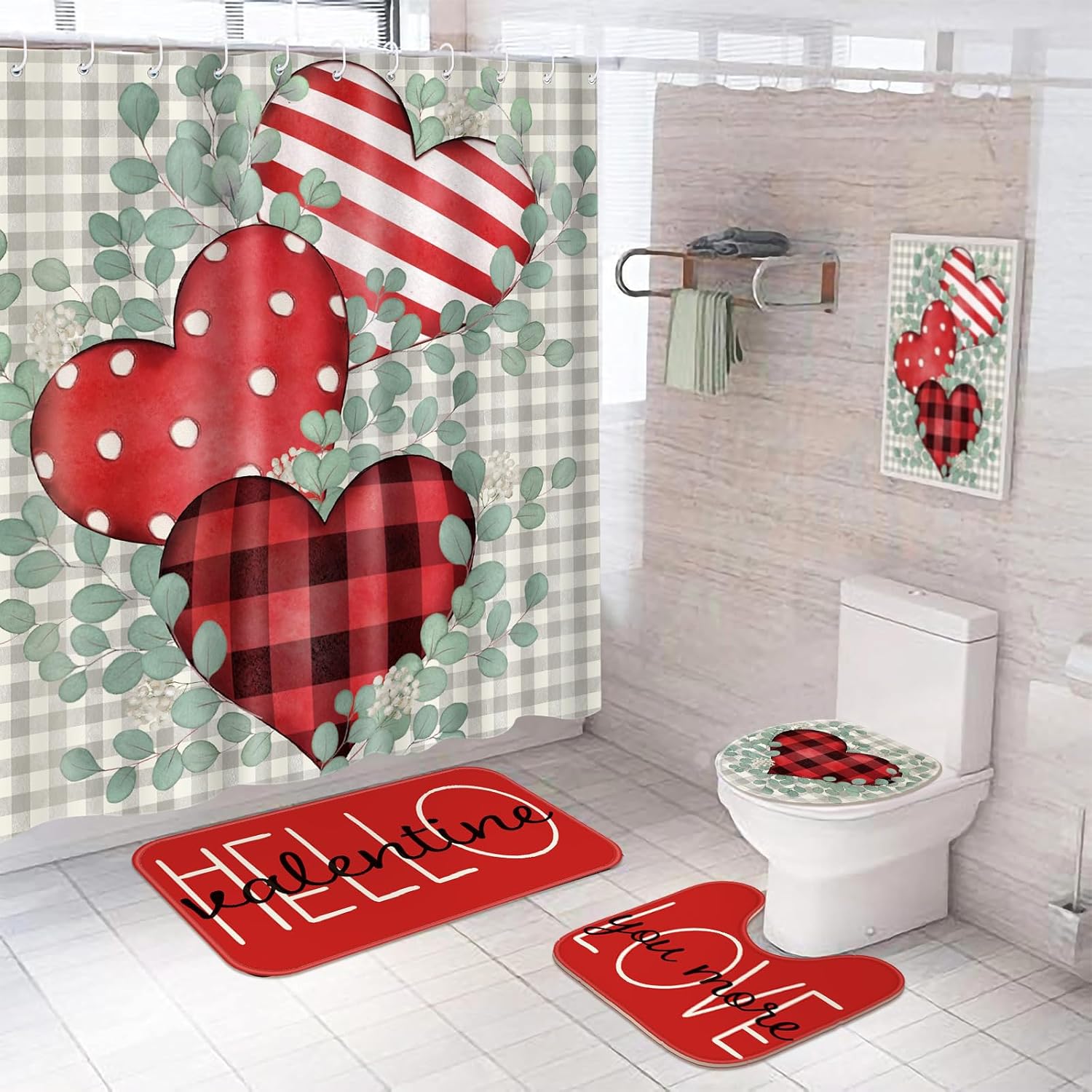 Valentine's Watercolor Bathroom Set w/ Non-Slip Rugs