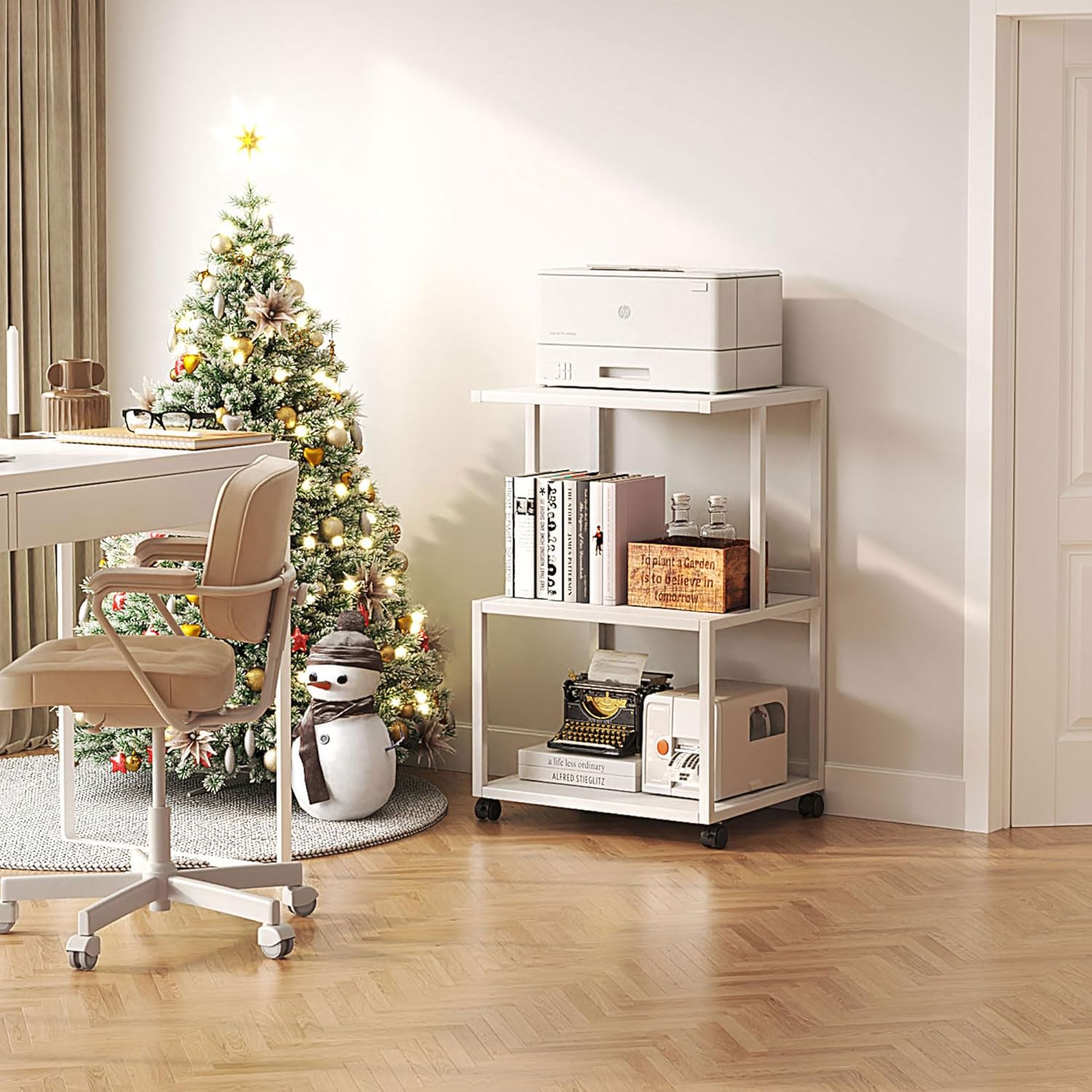 Mexin White 3 Tier Printer Table with Wheels for Home Office