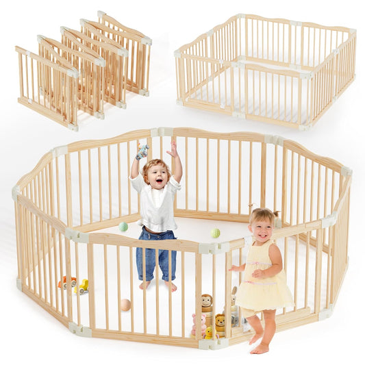 Foldable Wooden Playpen - Adjustable Baby Play Yard for Safety
