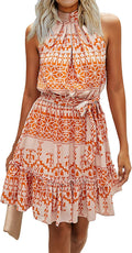 Halter Neck Summer Dress - Flowy Boho Ruffle Mini for Spring