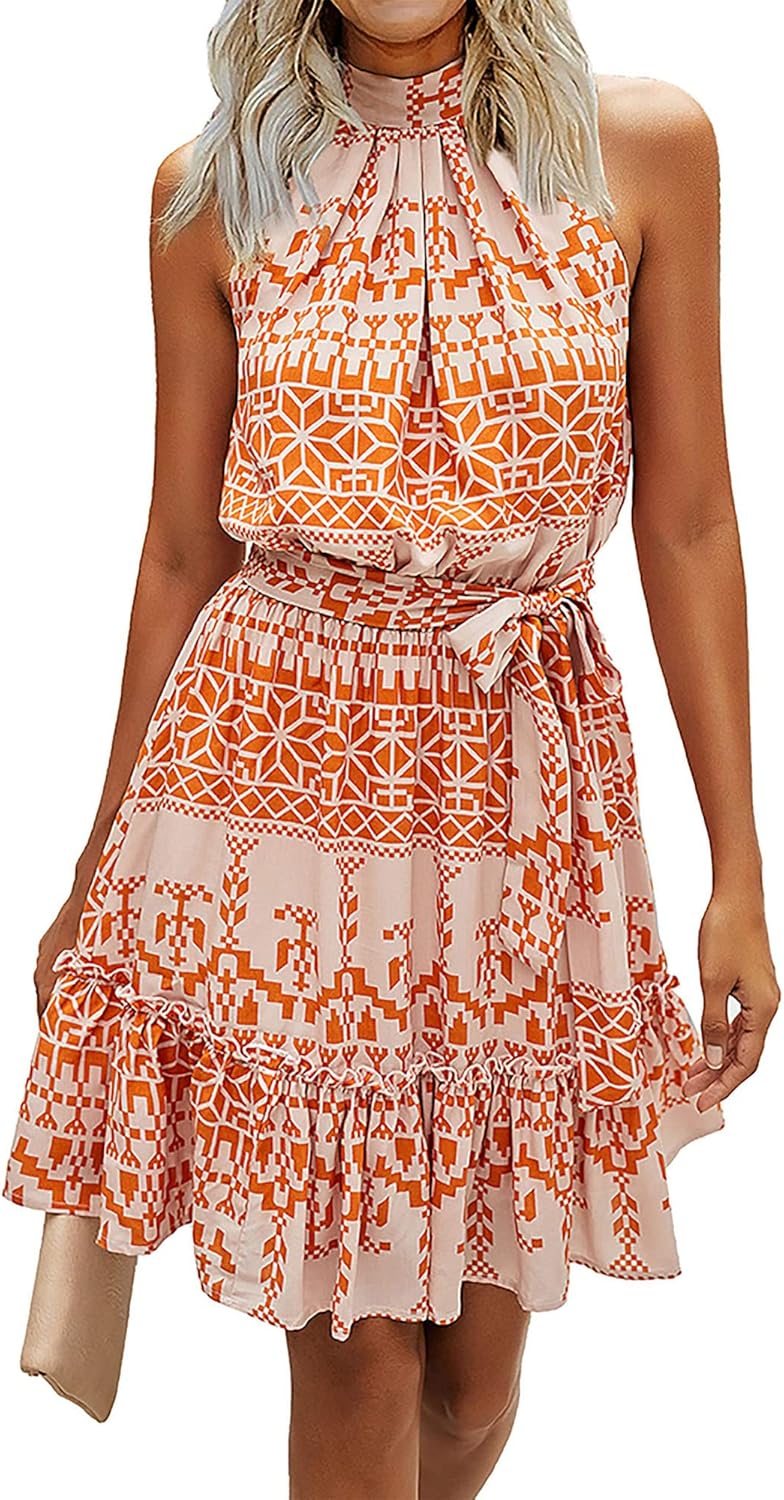 BTFBM Women Halter Neck Summer Dresses for Casual Beach Fun