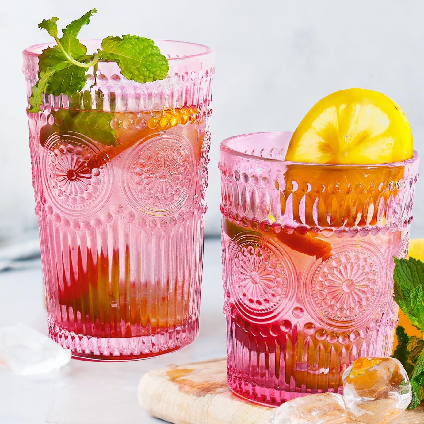 Vintage Drinking Glasses Set for Cocktails and Water - 12pcs