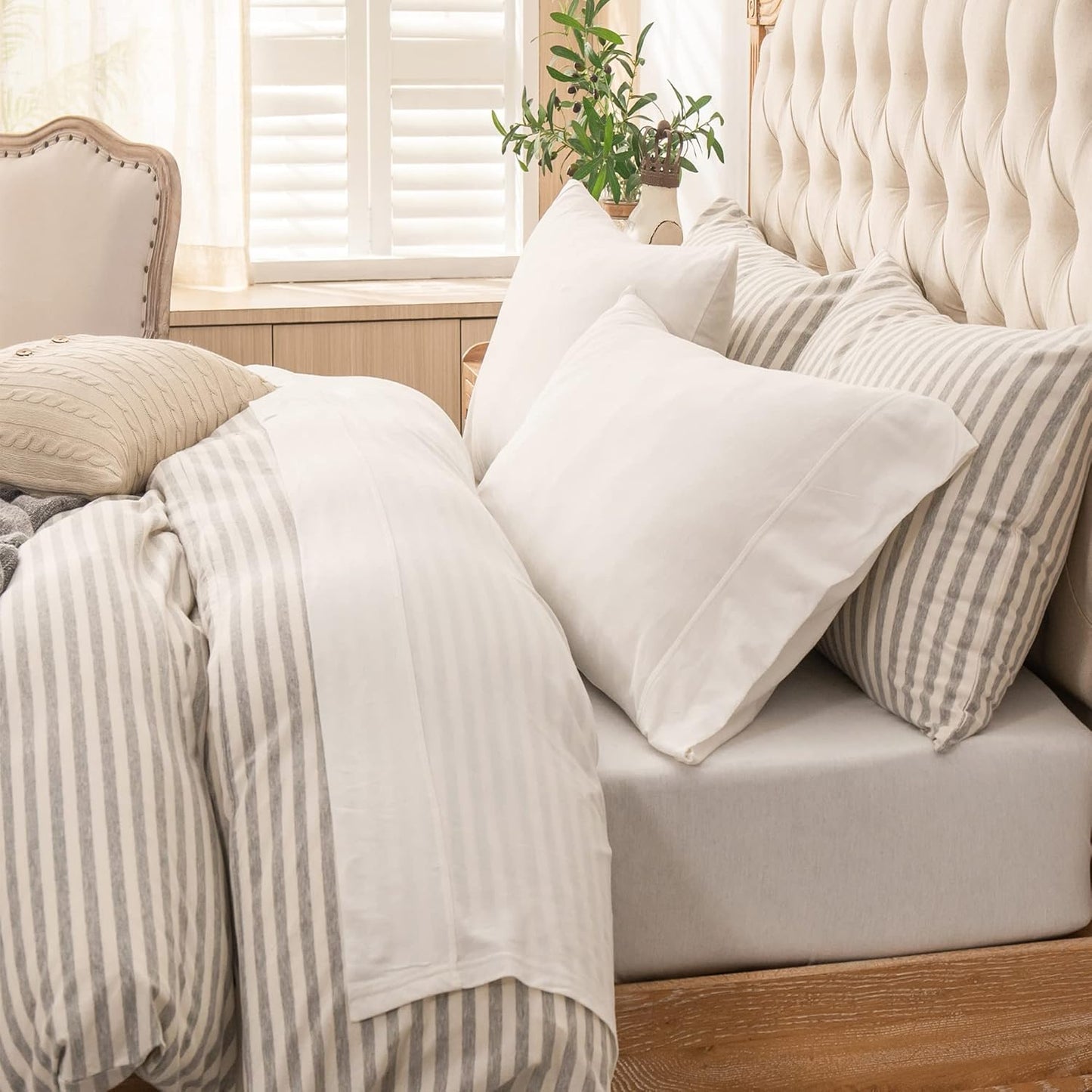 PURE ERA Jersey Knit Bed Sheet Set for King Size Comfort
