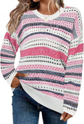 FEKOAFE Women's Cute Striped Crew Neck Sweater - Lightweight Fall