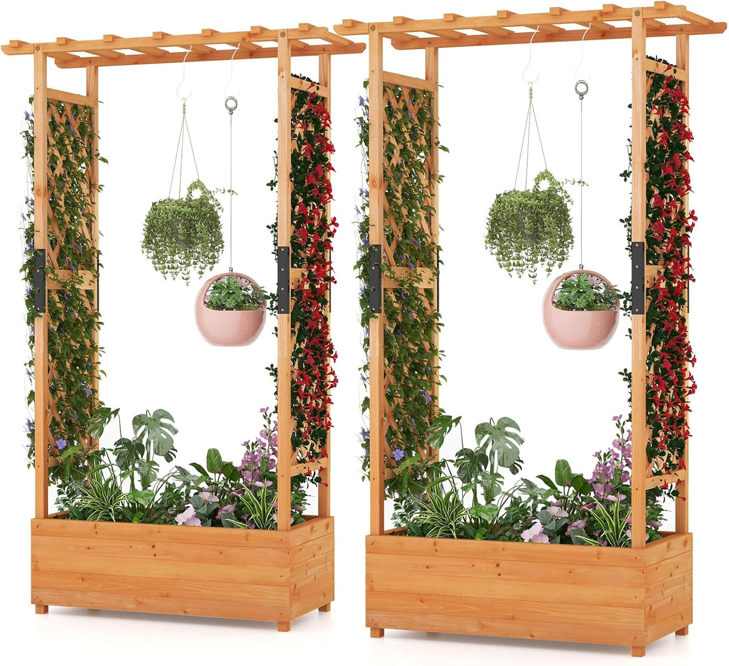 72 Inch Raised Garden Bed with Arch Trellis for Climbing Plants